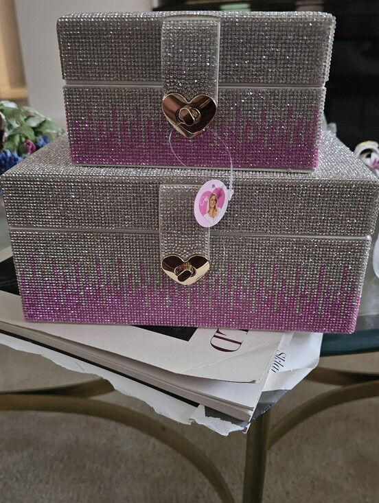 Paris Hilton Jewelry - Paris Hilton Silver and Pink Glitter Jewelry Box Duo with Heart Latches